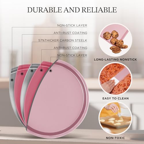 KITESSENSU Baking Pans Sets, Nonstick Bakeware Sets 19-Piece with Round/Square Cake Pan, Loaf Pan, Muffin Pan, Cookie Sheet, Roast Pan, Cooling Rack, Carbon Steel Bake Set Pink - size: Pink
