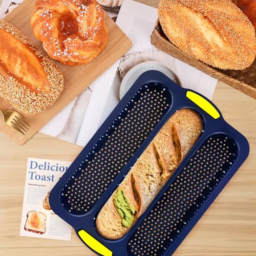 2 Pcs Silicone Baguette Bread Pan, 3-Cavity Hot Dog Bun Pan - style: 3-Cavity Baguette Bread Pan