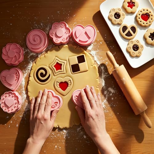 8 Pcs Jam-Filled Sandwich Cookie Cutter Set Star Cookie Stamps with Plunger - color: Star Cookie Cutter