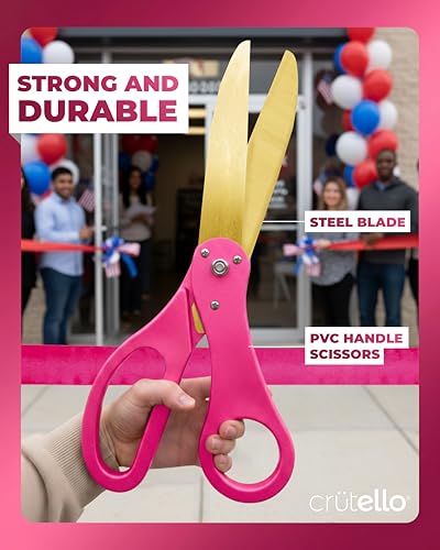 Crutello Ribbon Cutting Ceremony Kit - 20" Gold Scissors, Pink Handle - color: Pink / Pink