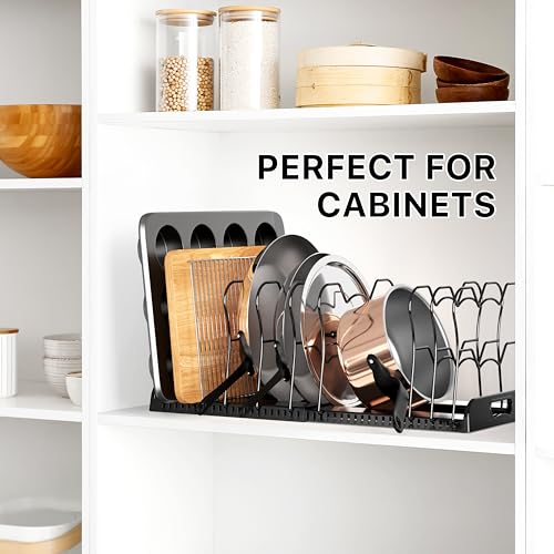 Simple Houseware Expandable Pan Rack 10 Adjustable Compartments, Black - color: Black, size: 10 Compartments