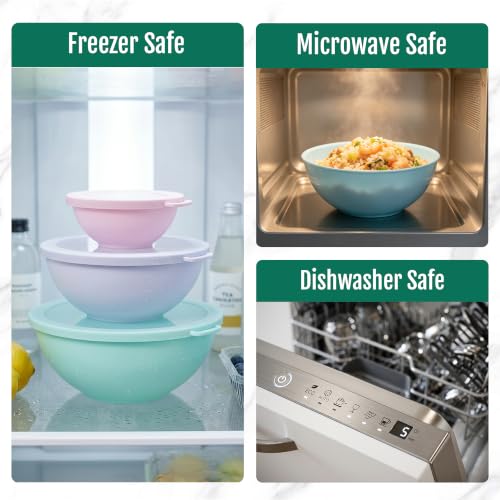 BoxedHome 12 Piece Plastic Mixing Bowls with Lids Set - Leak-Proof Microwave & Dishwasher Safe, BPA Free Nesting bowl for food prep, serving, and storage (Green/Pink) - color: Green / Pink TPR