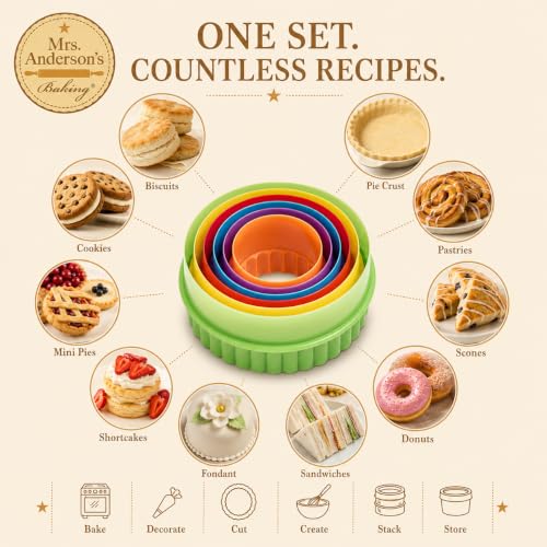 Mrs. Anderson’s Baking Double-Sided Graduated Cookie Biscuit Cutters, BPA-Free, Round, Set of 6 Graduated Sizes - size: Set of 6, Cookie Cutters