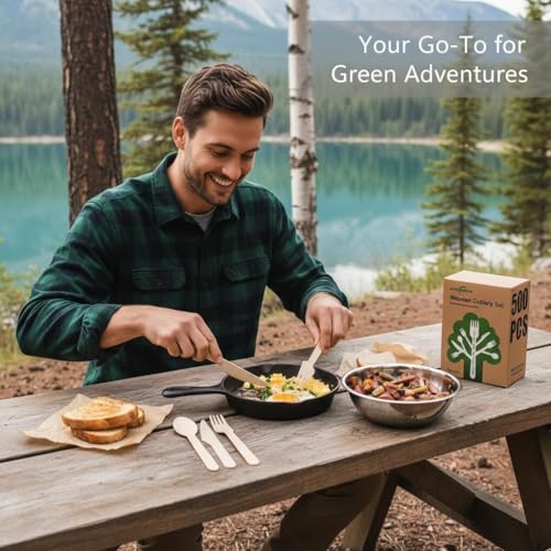 500 Wooden Utensil Set Disposable, 100% Compostable Cutlery Set [200 Forks, 200 Spoons, 100 Knives] – Alternative to Plastic & Bamboo Cutlery - Eco Friendly Utensils Set for Lounge Party Wedding BBQ - size: Wooden Cutlery(500-Mixed-Set)