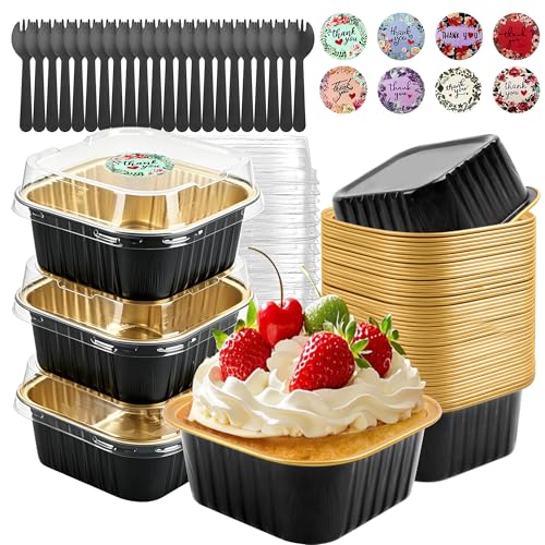 Mini Cake Pans with Lids, Square, 30 Pack, 5 oz, Black - color: Black, size: 5oz-30pcs