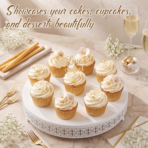 Wenqik White Metal Cake Stand 18 Inch with Cutting & Spatula - color: White, size: 18 Inch