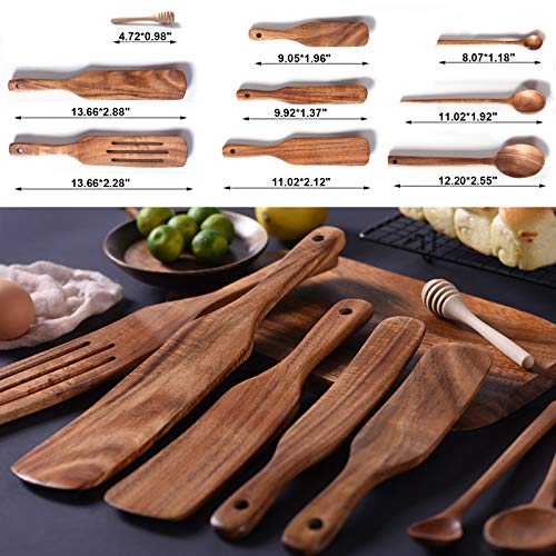 Spurtle Set,Wooden Spurtle Set of 9,Wooden Spoons for Cooking, Natural Teak Wooden Utensils for Cooking, Stirring, Mixing, Serving,Spurtles Kitchen Tools As Seen On Tv - size: Teak Wood Spurtle-9PCS