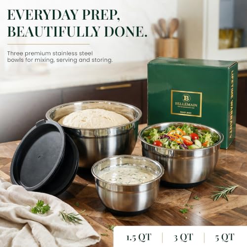 Bellemain Stainless Steel Mixing Bowls with Airtight Lids Set - Set of 3 - size: 3 Piece