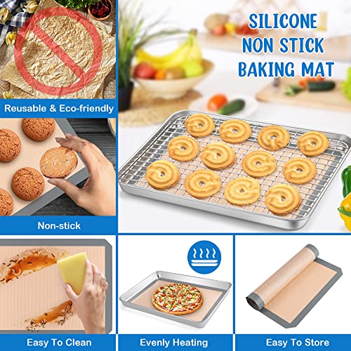 P&P CHEF 12.5 x 9.7 x 1 Inch Toaster Oven Pan Tray with Rack and Mat - 3Pcs - size: 12.5 x 9.7 x 1 Inch