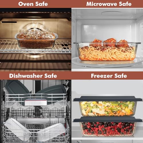Razab (2 Pack Large 7.6 Cups / 1800 Ml / 1.9 Qt Glass Loaf Pans with Lids - color: Gray, size: Set of 02