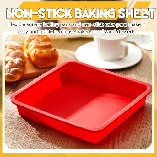Geetery Set of 4 Silicone Square Cake Pan Silicone Brownie Pan Nonstick Baking Mold for Muffin Bread Rice Crispy Lasagna Pie, Red(8 x 8 x 1.6 Inches) - size: 8 x 8 x 1.6 Inches