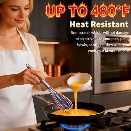 Silicone Whisk Set,Stainless Steel Handle Whisk 8" 10" 12" Rubber Whisks Cooking Non Scratch High Heat Resistant,Balloon Egg Beater for Whisking,Beating,Blending Ingredients,Mixing Sauces,Rainbow - color: Rainbow, size: 8" 10" 12"