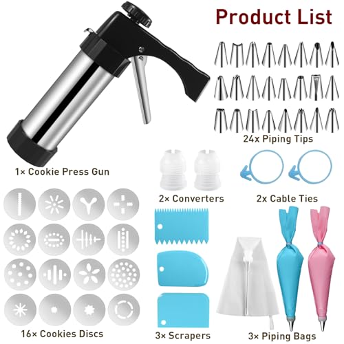 52 Pcs Cookie Press Gun Kit,Stainless Steel Cookies Press Spritz