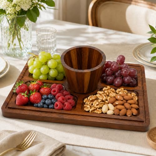 Acacia Wood Cake Stand with Acrylic Lid,2-in-1 Serving Tray,Dessert Display