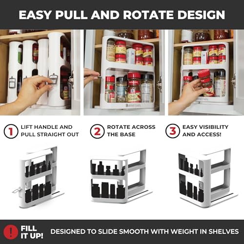 Cabinet Caddy Spice Rack Organizer for Cabinet, Pull & Rotate, 2-Tier