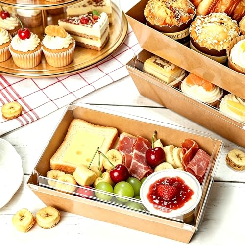 8"x6" Charcuterie Boxes, 50 Pack Charcuterie Boxes with Clear Lids, Large Disposable Take Out Bakery Boxes, To Go Containers for Charcuterie, Delicatessen, Sandwiches, Cookies, Salads (50, Brown) - color: Brown