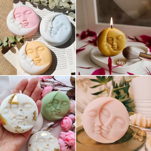 Sun and Moon Silicone Soap Mold 2Pcs Crescent Moon Face Silicone Soap Mold Bath Bomb Molds for Homemade Lotion Bar Polymer Clay DIY Candle Resin Making Wax Candy Chocolate - color: Pink