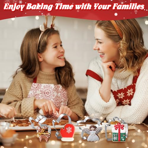 Christmas Cookie Cutters 15Pcs Winter Holiday Cookie Cutter Set Stainless Steel Metal Biscuit Cutters for Baking with Snowflake, Winter Glove, Snowman, Star for Christmas Party Biscuit Baking Molds - style: 15Pcs Christmas Cookie Cutters