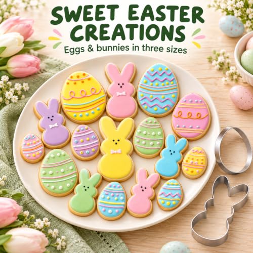 Easter Cookie Cutter Set - 6 Piece Easter Bunny and Egg Cookie Cutters - style: Easter