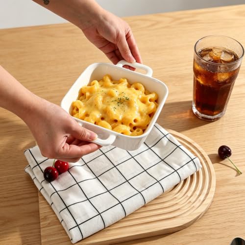 6 Inch Small Baking Dish, 17oz Individual Casserole Dishes with Handles, Deep Non Slip Base Stackable Bowls, Square Ceramic Baking Ramekins for Kitchen, Roasting & Meal Prep, Set of 3