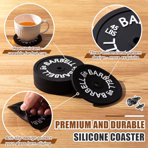 Blushtier 8 Pcs Barbell Plate Coasters with Rack, Silicone,Black - color: Black