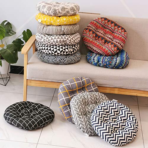 vctops Bohemian Soft Round Chair Pad Garden Patio Home Kitchen Office Seat Cushion Grid Blue Diameter 16" - color: Grid Blue, style: Diameter 16 Inch