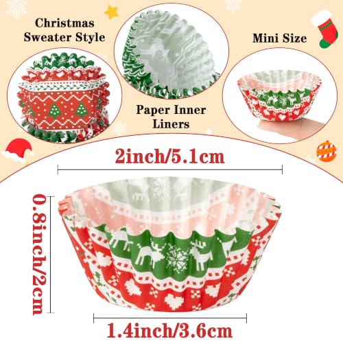COcnny 600pcs Christmas Ugly Sweater Mini Cupcake Liners, Small Muffin Wrap - style: Mini Christmas Sweater