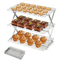 Collapsible Cooling Rack with Adjustable 3 Setting, Wire Cooling Roasting Cooking Baking Drying Rack for Cookies Bread Turkey, Candy, Fruit, Snacks (Silver- 3 Tier) - size: Silver- 3 Tier