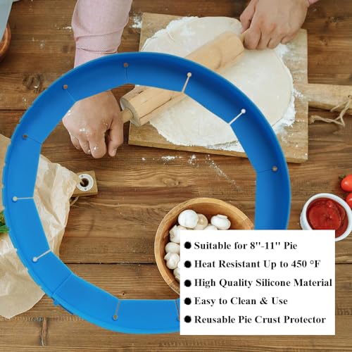 Adjustable Silicone Pie Crust Shields Baking Protectors Cover Ring Fits 8-11.4 Inch Pies Baking Pie Crust Shield Protector Cover for Edges (Blue-2Pcs) - color: Blue-2pcs