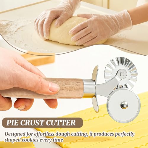 Pastry Cutter Double Wheel,Ravioli Crimper Cutter Wheel,with Exquisite Wooden Handle for Pasta Pizza Ravioli Cookie,Making Tools for Home and Kitchen Use