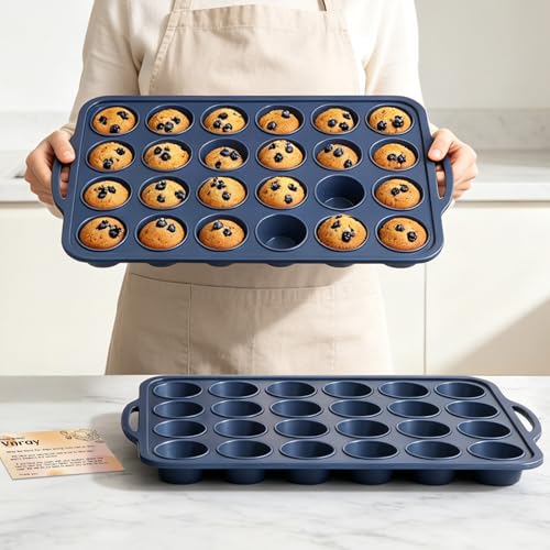 2 Pack Mini Silicone Muffin Pan with Frame, Non Stick Cupcake Baking - color: Gray, size: Mini: 24 Cup