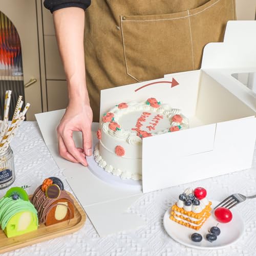 Moretoes 24pcs Cake Boxes, 10x10x5 Inches White Square Bakery Boxes with Window Cajas Pasteles for Cake, Mother's Day, Pastries, Chocolates, Cookies, Pie, Birthday Party, Wedding, Graduation - size: A-24pcs-10*10*5in