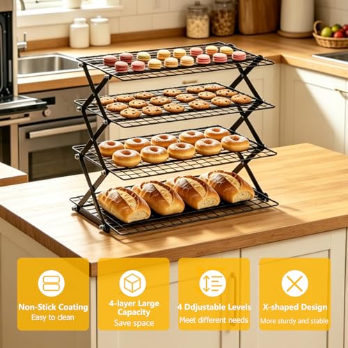 4 Tier Cooling Racks for Cooking and Baking Collapsible Cookie Rack Cooling - size: 4-Tier