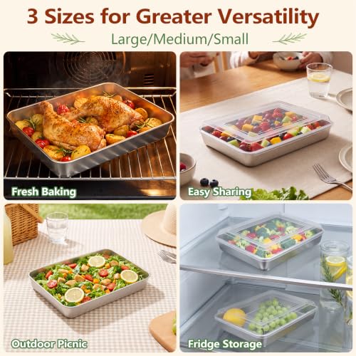 E-far Stainless Steel Baking Pan with Lid, 12.4/10.4/9.4 Inch for Cake - size: 12.5"/10.5"/9.4"