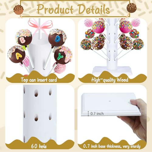 1Pcs Cake Pop Stand, 60 Hole Wooden Lollipop Holder for Birthday - size: 1Pcs