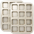 Beasea Brownie Pan with Dividers, 2 Set Gold All Edges Square Cupcake Brownie Pans 12 Mini Cavity Non Stick Baking Carbon Steel Bread Mold Small Edge 3x4 Individual Cutter Sheet Tray for Cake Oven - color: Gold Brownie