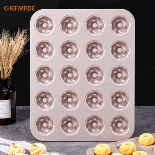 CHEFMADE Donut Cake Pan, 20-Cavity Non-stick Mini Cyclone Doughnut Bakeware - size: 10 - Cyclone 20 Cups