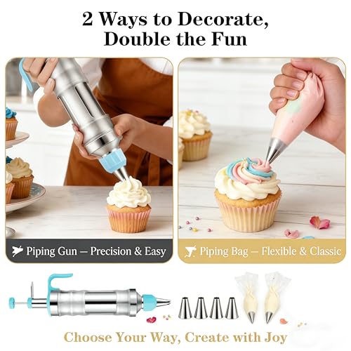 Cake Decorating Kit,209 PCS Dessert Decorating Syringe Set with Stainless Steel Frosting Piping Kit,Baking Supplies with Storage Case,Piping Bags and Tips Set,Chocolate Moulds for Beginners & Pros