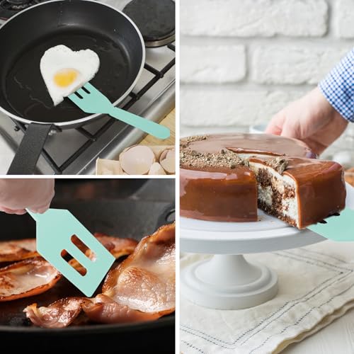 2 Pack Silicone Mini Brownie Serving Spatula, Nonstick Silicone Small Spatula,Heat-Resistant Cookie Spatula, Mini Slotted Serve Turner for Flip Egg in Small Frying Pan Batter Cookware (Macaron Blue) - color: Macaron Blue
