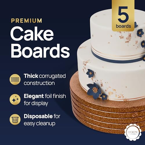O’Creme Cake Board, Rose Gold Foil Round Cake Circles with Gorgeous Design, Sturdy & Durable 1/2” Thick Cake Drums, Round Cake Boards with 22” Diameter, Pack of 5 Disposable Cake Drums - color: Red, size: 22"