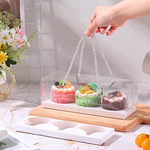 Thenshop 20 Pack Clear Cupcake Boxes with Handle and Insert, White - color: White