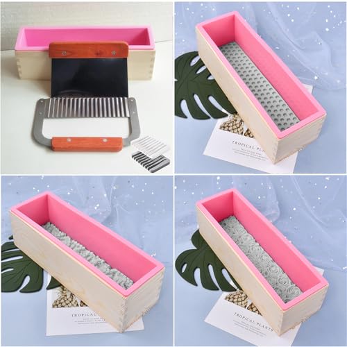 Loaf Soap Making Kit, 44oz Silicone Soap Making Liner Wood Box with Beehive & Hexagon & Rose Mat Creative Honeycomb Mat Mold for DIY Soap Making (Purple & Pink) (Purple Mold-Rose) - color: Purple Mold-Rose