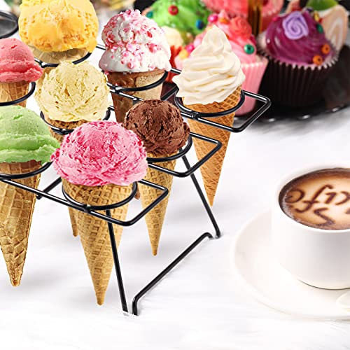 2 Pack Ice Cream Cone Holders Rack with 12 Holes Cake Cone Stand, Black - color: Black