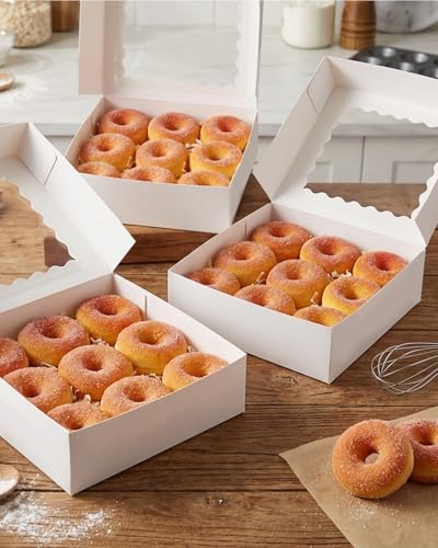 qiqee 10x10x2.5 Inch White Pie Boxes with Window 12Packs Cookie Donut Bakery Box (Auto-pop Up) - color: 12Packs, White