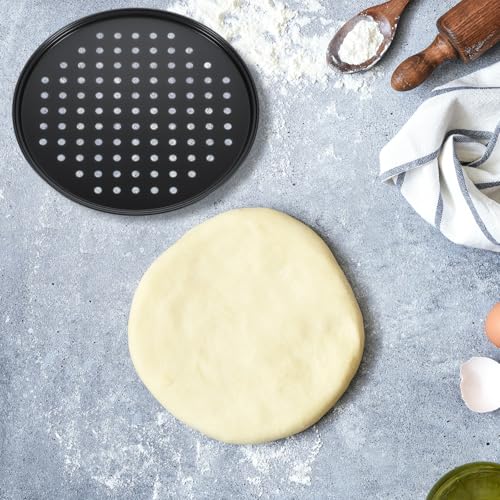 uxcell 2Pcs Pizza Pan with Holes, 9.4" Non-Stick Pizza Tray for Oven Perforated Pizza Baking Pans Pizza Bakeware for Home Restaurant Kitchen Baking, Black - size: 9.4"