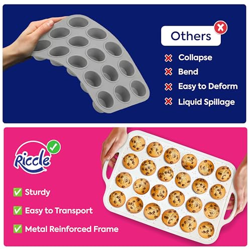 RICCLE 2 Pack Silicone Muffin Pan with Metal Frame, Cupcake Pans