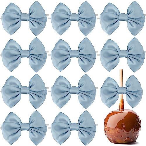 AIMUDI Dusty Blue Satin Ribbon Twist Tie Bows for Treat Bags 3.5" Blue Bows for Crafts Small Bows for Gift Wrapping Premade Bows for Cake Pops Candy Apple Wedding Favors Bridal Shower Decor -24 Counts - color: Dusty Blue