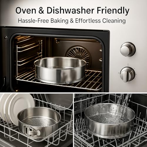 9" 10" Springform Pan with Removable Bottom,304 Stainless Steel, Uncoated & Non-stick Round Spring Form Cake Mold Cheesecake Pan for Baking