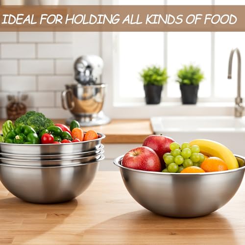 12 Pcs Stainless Steel Mixing Bowls with Graduations, Stainless Steel Bowls, Nesting Metal Prep Salad Bowl, Metal Serving Reusable Baking Food Storage Containers for Kitchen Cooking(9 x 3.5 Inch) - size: 9 inch