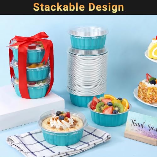 Beasea 8oz Disposable Ramekins with Lids, 50 Pack, Blue Green - color: Blue Green, size: 8oz 50pcs